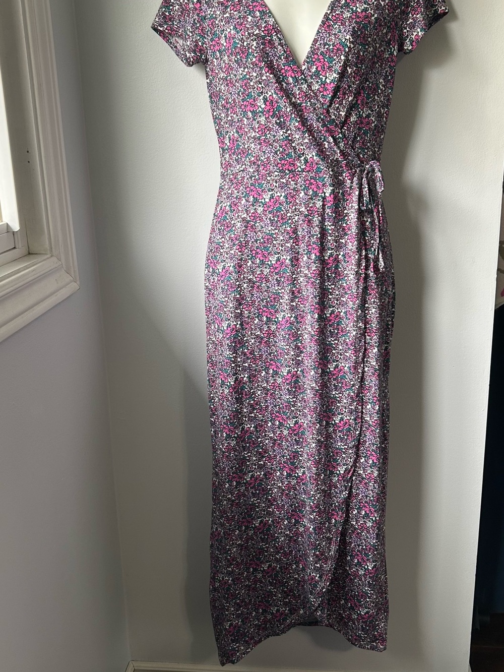 Pink Floral Mock Wrap Maxi Dress Women’s Size M - Picture 5 of 10